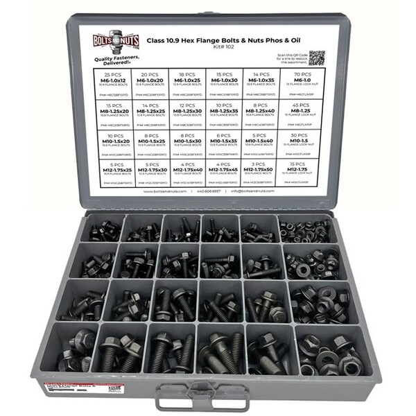 Boltsandnuts.Com Metric Class 10.9 Hex Flange Frame Bolts & Nuts Assortment - 370 PCS Assortment Kit #102 - main
